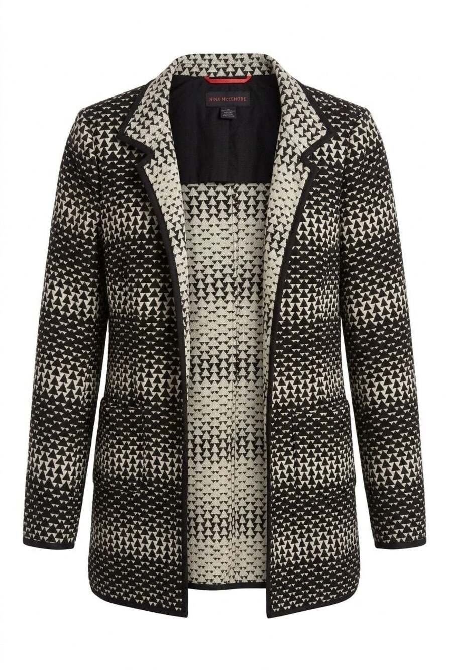 Nina McLemore Black and Tan Geometric Knit Blazer Size 16